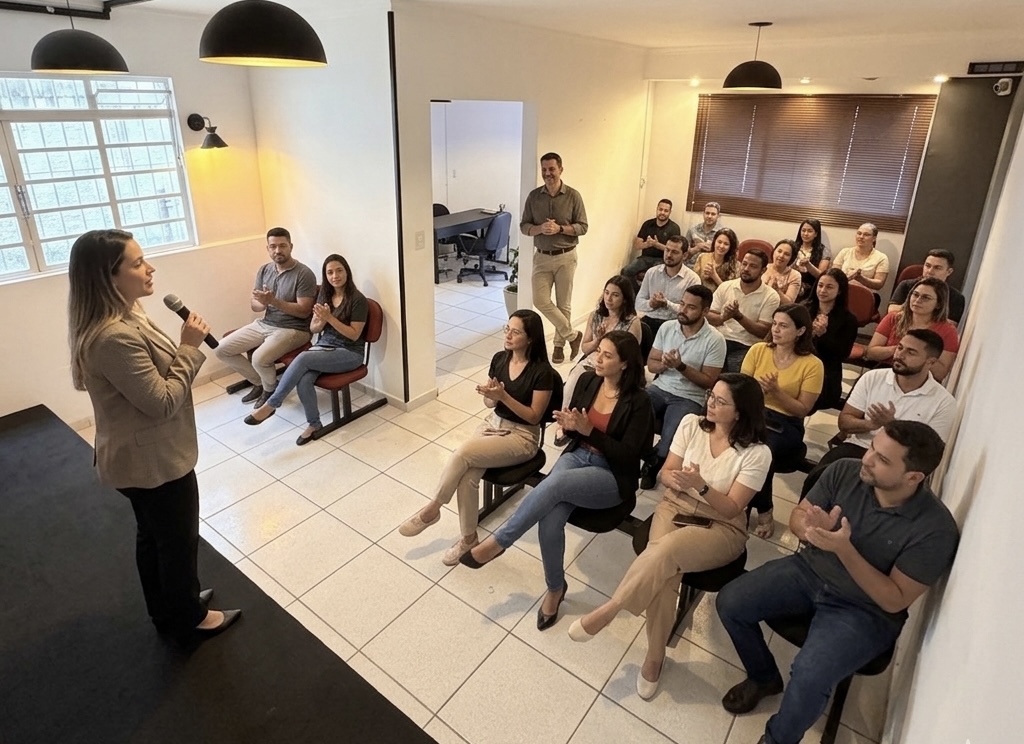 Elvio Santos conduzindo aula de oratória